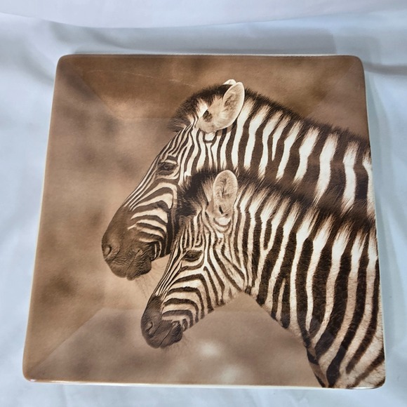 Dario Farrucci Designs Other - Dario Farrucci Designs 10.5" Square Dinner Plate Zebra Sepia Photo Africa Safari